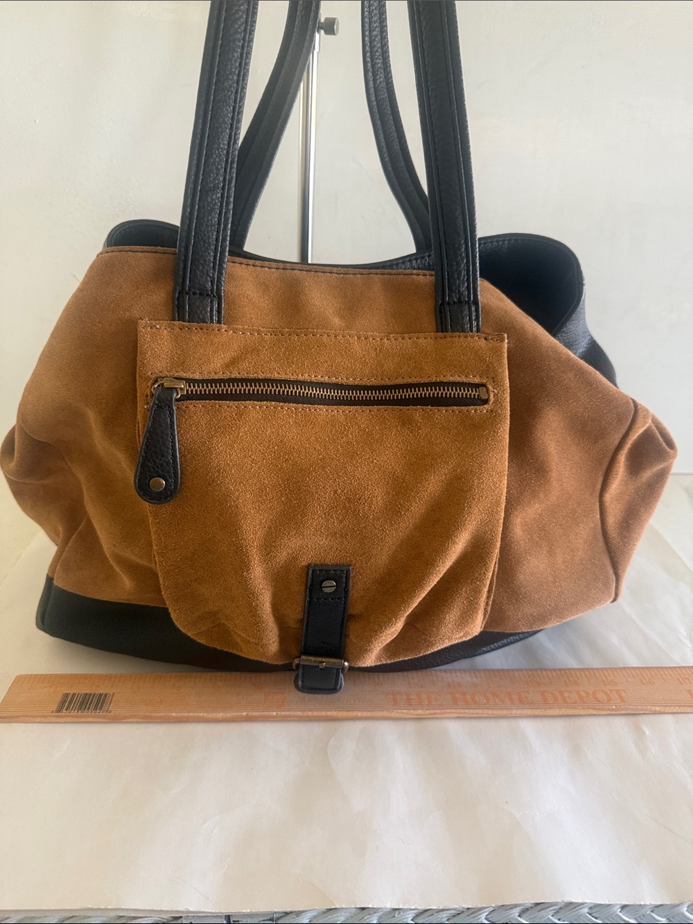 Canyon River Blues Cognac brown black accent tote bag faux suede leather - Picture 7 of 16